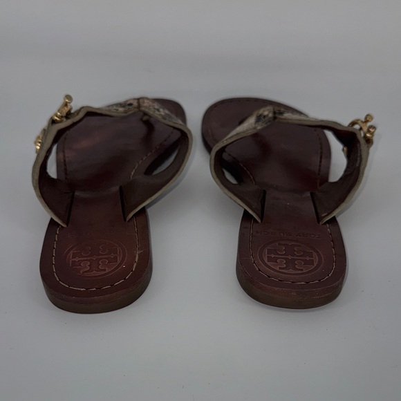 Tory Burch Nora Python Snake Tan Leather Thong Sandals Women's 5 - Picture 5 of 6